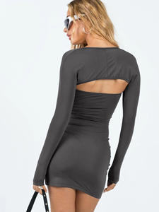 Robe à manches longues Maillard pour femmes, style Europe et États-Unis, avec châle, t-shirt, décolleté plongeant, jupe sexy qui met en valeur les fesses - Product Image 4