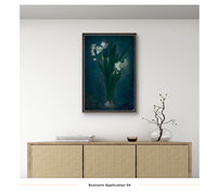 Lukisan Minyak Bunga Narcissus Impresionis Latar Belakang Biru Karya Seni Lu Hua, Dilukis Tangan, Ramah Lingkungan, Realistis, Kanvas Linen Kayu
