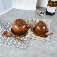 Ensemble de tasse, soucoupe et cuillère en bois vintage cylindrique fait à la main, personnalisé, écologique, durable, de qualité alimentaire, 200 ml, vente en gros