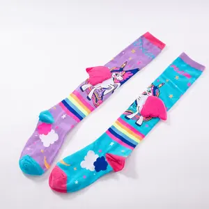 Custom Design High Quality Funny Crew Fun Sock Creative Knee High AB Style Cartoon Kids Unicorn Socks With Wings