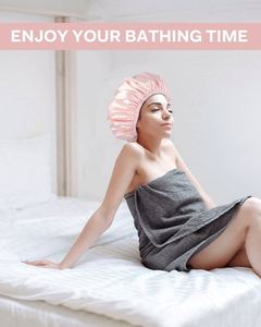 Gorro de satén de lujo para mujer con banda elástica ancha de 30 colores, para cabello rizado, de secado rápido, reutilizable, grande, para baño y ducha - Product Image 4