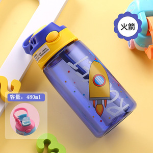 Bouteille d'eau portable en plastique de 480 ml pour enfants avec paille, motif dessin animé mignon, vente en gros, offre spéciale - Product Image 4