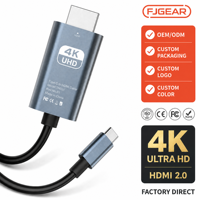 Câble FJGEAR Type C vers HD 2.0 tressé 4K 60Hz UHD 3D haute vitesse USB C pour ordinateur portable, smartphone, écran, home cinéma
