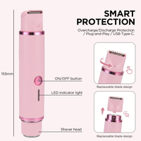 PRITECH Rasoir Stylo 2-en-1 pour Femme, Précision 0,2 mm, Tondeuse Bikini Sans Fil, Épilateur Facial Effaceur de Poils, Rasoir Rouge à Lèvres avec Type-C