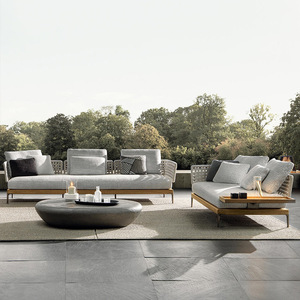 Ensemble de canapés d'extérieur de luxe en teck avec base en aluminium tressé, canapé sectionnel <span class=keywords><strong>pour</strong></span> villa européenne, jardin, complexe hôtelier - Product Image 3