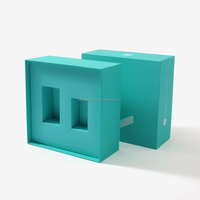 Boîte carrée rigide avec couvercle, en papier bleu, doublure en éponge, recyclable, écologique, emballage personnalisé avec logo pour usage cosmétique