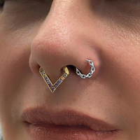 Anneau de nez en acier chirurgical 316L sans soudure, segment, plaqué or, serti à griffes, pour mariage et fiançailles