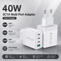 Chargeur de voyage rapide multi-ports HNT 40W GaN, chargeur mural universel portable, matériau ignifuge ABS+PC pour smartphones et tablettes