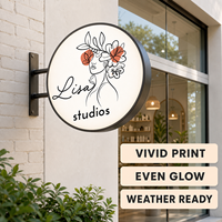 Boîte à lumière LED ronde personnalisée, double face, pour montage mural extérieur, avec logo imprimé, pour salon de beauté, studio, enseigne LED projecteur
