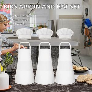 Juego de 3 Delantales de Chef para Niños con Cintura Ajustable, 2 Bolsillos, Poliéster, Lavable a Máquina, Blanco, para Cocinar, Hornear y Manualidades - Product Image 2