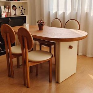 Juego de mesa y sillas de comedor ovaladas de madera maciza estilo retro francés, juego de comedor duradero de 4 piezas para adultos y personas mayores - Product Image 3