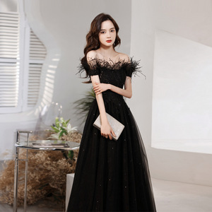 NNR LONG SLIM estilo occidental hermoso corazón dulce vestido de fiesta Estilo negro vestido de Dama - Product Image 3