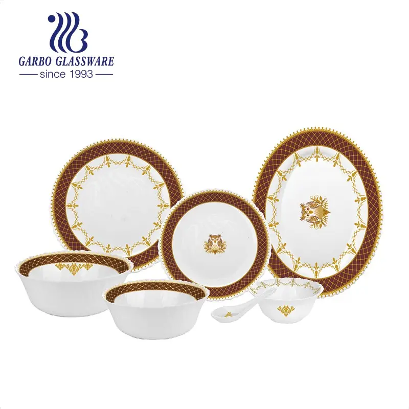 Custom design set of 33 pcs white opal glass dinner set heat resistant opal glassware set tableware dinnerware for restaurant