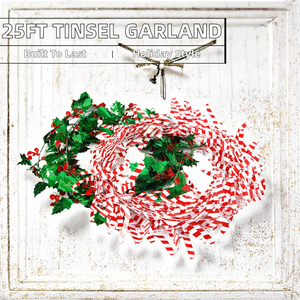 Guirlandes de Noël en plastique de 25 pieds avec baies et neige, décorations festives pour sapin de Noël, maison, mariage, anniversaire, fête, PANDA GF024 - Product Image 2