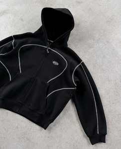 超大宽松合身Y2k街装对比滚边定制标志刺绣男士休闲两件套风衣跑道套装 - Product Image 2