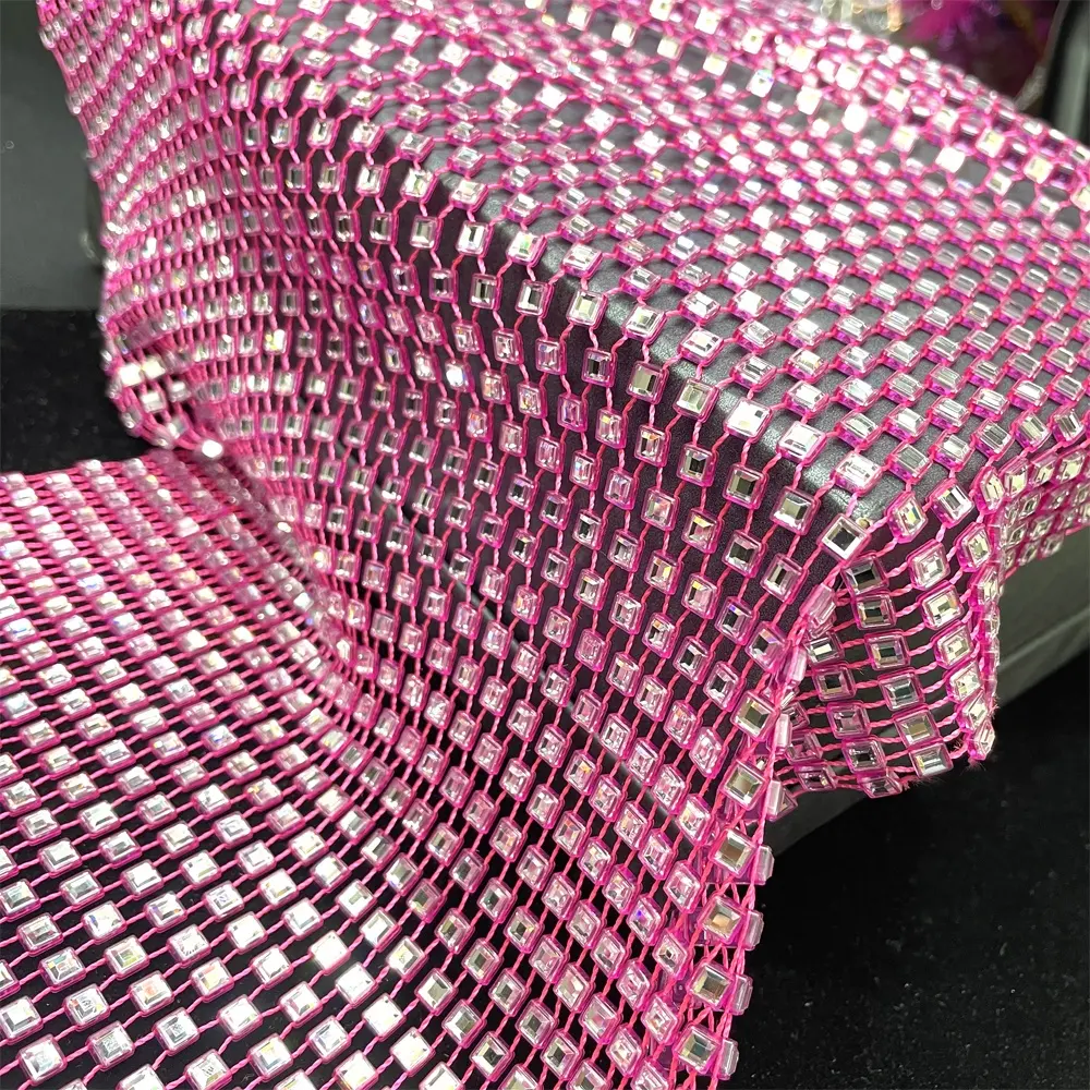 Va075 블링 블링 섹시한 4mm 유리 구슬 stretchable 메쉬 라인 석 fishnet 패브릭