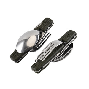 Juego de vajilla portátil para camping con mango de alambre de acero inoxidable, cuchillo, tenedor y cuchara, tres piezas. - Product Image 3