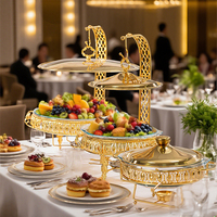 Plat de service de luxe en verre et acier inoxydable doré pour buffet, chauffe-plats suspendu pour restaurant et événements
