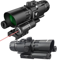 Lunette de visée à 4 prismes avec laser rouge intégré, contrôle séparé par bouton pour la luminosité du réticule rouge et l'activation/désactivation du laser