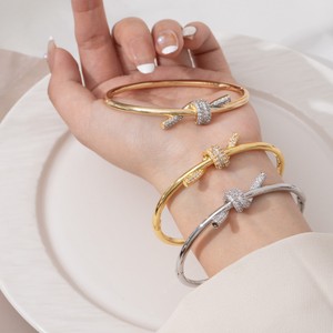 Crystal <b>Bracelet</b> Gold <b>Silver</b> Two Tone Cross Knot Design Party Jewelry Fashionable Luxurious Twist <b>Bangle</b> - Product Image 1