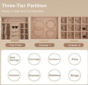 Hochwertiges Holz <span class=keywords><strong>3</strong></span>-lagiges Schmuck-Organizer-Fach Aufbewahrung sbox Holz schmucks cha tulle mit Glas deckel und 2 Schubladen - Product Image 5