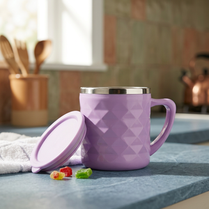 ANAX POLO MUG Tasse en acier inoxydable à motif diamant avec couvercle 200 ml Tasse à thé et à café pour le bureau et la maison - Product Image 2