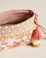 Pochette de luxe en paille tressée brodée pour rouge à lèvres et bijoux, sac de voyage portable pour soins de la peau, pochette de maquillage en coton pour femme