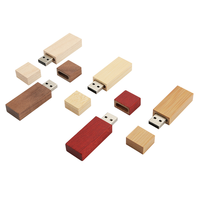 Wholesale Bulk Wooden USB Flash Drive 2.0 3.0 64GB Pendrive Wood Rectangle USB Flash Drive with Wooden Box Custom Logo