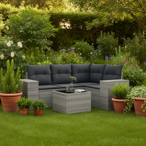 Ensemble de canapés de jardin en rotin gris 4 places, mobilier d'extérieur résistant aux intempéries, design contemporain - Product Image 2