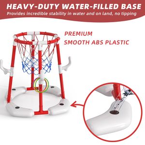 2 in 1 Pool Basketball Hoop Set <b>Floating</b> Ground Water Game <b>Inflatable</b> Sports Toy with Balls Rings Pump for Kids Adults Party - Product Image 5