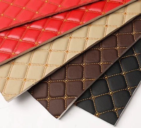 Synthetic Faux PU Embroidery Quilted Vinyl Leather Roll Fabric for Car Seat Cover Car Upholstery Golf Equipment