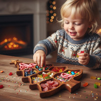 Houten charcuterieplank met meerdere compartimenten voor kerst, voor desserts, fruit, vlees en snacks