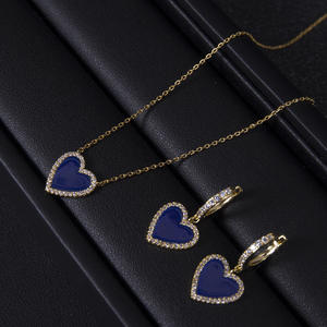 HIBRIDE sıcak satış aşk kalp şekli Sky Blue kübik zirkonya kristal kadınlar nişan kolye küpe düğün takısı takım N-923 - Product Image 5