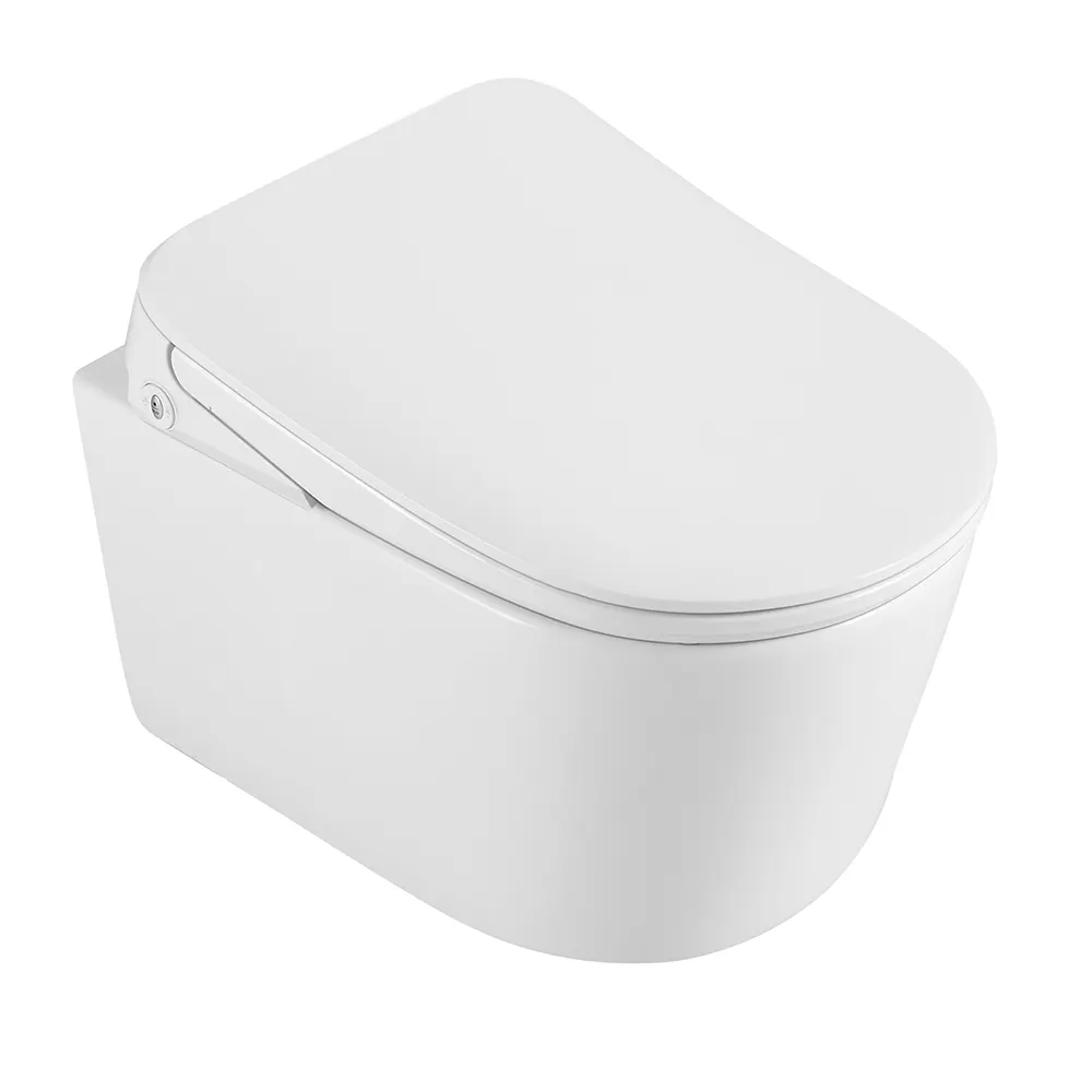 1 Piece Smart Cover Wall Mounted Toilet Modern Square Rimless Intelligent Wall Hung Toilet