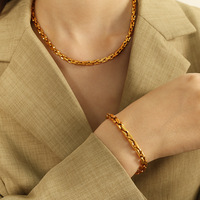 Ensemble collier et bracelet chaîne carrée en acier inoxydable plaqué or 18 carats, ton argenté, pour hommes et femmes, bijoux de mode inaltérables