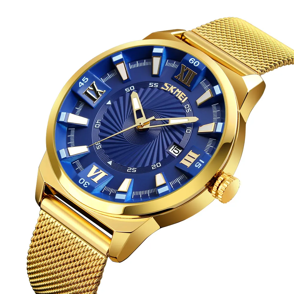Skmei 9166 Luxury chronograph men's watches stainless steel band wristwatch dial pointers Dial Luminous quartz wrist watch