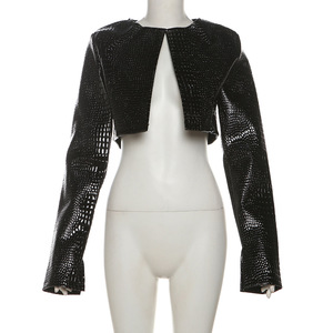 2025 autunno moda stile donna <span class=keywords><strong>giacca</strong></span> <span class=keywords><strong>moto</strong></span> <span class=keywords><strong>giacca</strong></span> PU pelle serpente Crop <span class=keywords><strong>giacca</strong></span> da donna corta lunghezza corta cappotto per l'autunno - Product Image 6