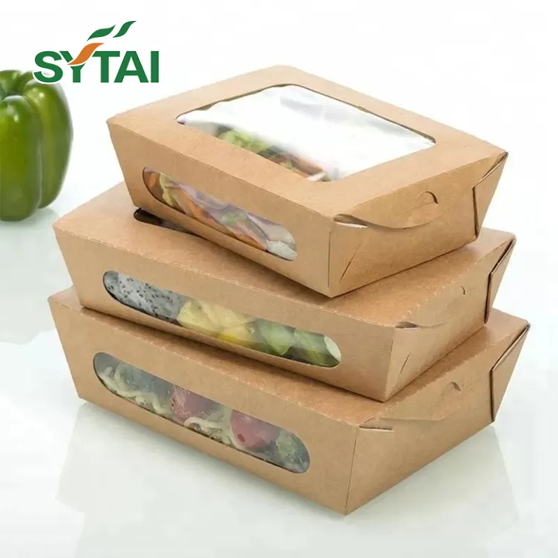 Eco Vriendelijke Aangepaste Gedrukt Zwarte Verpakking Voedsel Containers Voor Verse Sushi Salade Lunch Voedsel Opvouwbare Nemen Weg Papier Doos