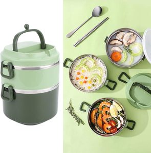 Boîte à lunch isotherme portable en acier inoxydable personnalisée, double compartiment, anti-fuite, avec bol à soupe et couverts, conteneur alimentaire Bento – Vente en gros - Product Image 6