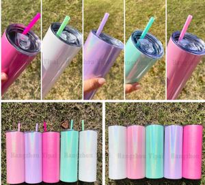 Rts New 20Oz Shimmer Arc Blank Sublimation Straight Skinny Tumbler With Colorful Straw for Heat Press - Product Image 4