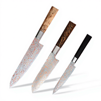 KEENHOPE 3PcsSet Jepang 57 Lapis Baja Damascus Pelangi AUS10 Tembaga Kuningan Damascus Gyuto Santoku Utility Kayu Ebony Bocote Maple Burl