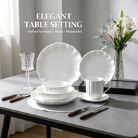 Service de vaisselle en porcelaine céramique gaufrée, assiettes à bord festonné, bols, tasses, pour la maison, l'hôtel, le restaurant, logo personnalisé, durable, passe au lave-vaisselle