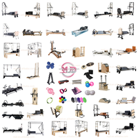 Ensemble de Pilates professionnel en bois de chêne 5 pièces, équipement de rééducation en bois et plastique, lit coulissant pour exercices corporels