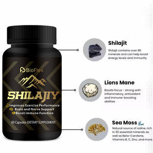 Оптовая продажа OEM-капсул с чистым гималайским шиладжитом Gold под собственной торговой маркой, натуральные капсулы с экстрактом шиладжита, ежовика гребенчатого и морских водорослей, БАД - Product Image 1