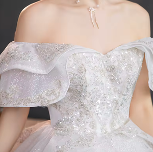 NDB10565 Robe de <span class=keywords><strong>mariée</strong></span> principale à épaules dénudées, Nouveauté 2024, pour femme, style français raffiné, entièrement faite à la main, avec manches longues et volumineuses, <span class=keywords><strong>grande</strong></span> <span class=keywords><strong>taille</strong></span> - Product Image 5