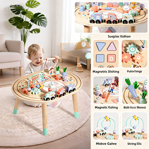 Tavolo Attività 10 in 1 per Bambini, Centro Sensoriale Montessori Prescolare, Tavolo Attività in Legno con Labirinto di Perline e Classificazione delle Forme - Product Image 1