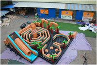 Grand parc d'attractions gonflable commercial avec trampoline géant, jeux d'obstacles, château gonflable, parcours d'obstacles, parc d'attractions gonflable