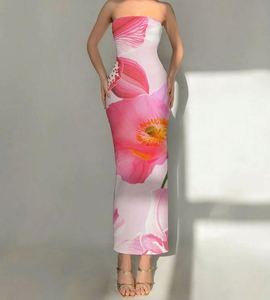 Vestido maxi vaquero floral sexy para mujer, estilo vintage de verano, cuello mandarín, cintura alta, ajuste ceñido, sin mangas, con mangas farol, casual, de nailon. - Product Image 3
