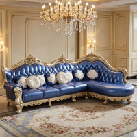 Canapé sectionnel en cuir indigo, ensemble de canapés modulaires pour salon, avec moulures décoratives, canapé en cuir Sovereign Room