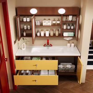 2026 Colorful Color Matching Design Ceramic Integrated Basin Intelligent <b>Mirror</b> Cabinet Bathroom Cabinet - Product Image 6